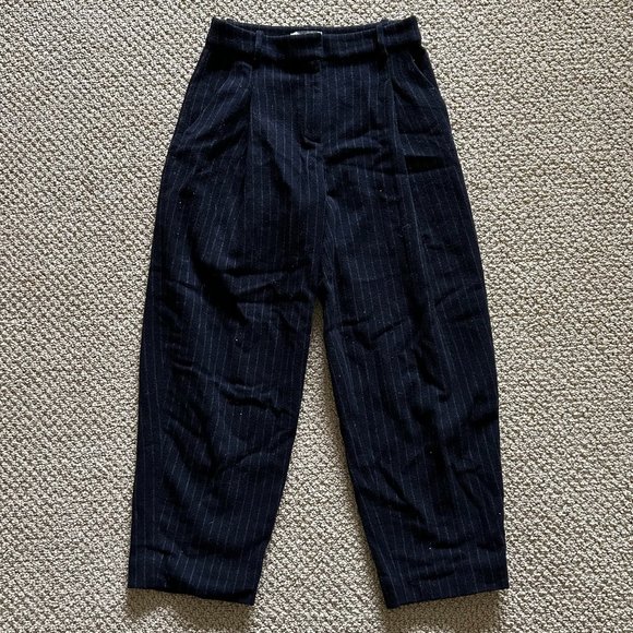 & Other Stories Paris Atelier Wool Blend Wide Leg Striped Pants Size 4 - Picture 1 of 5